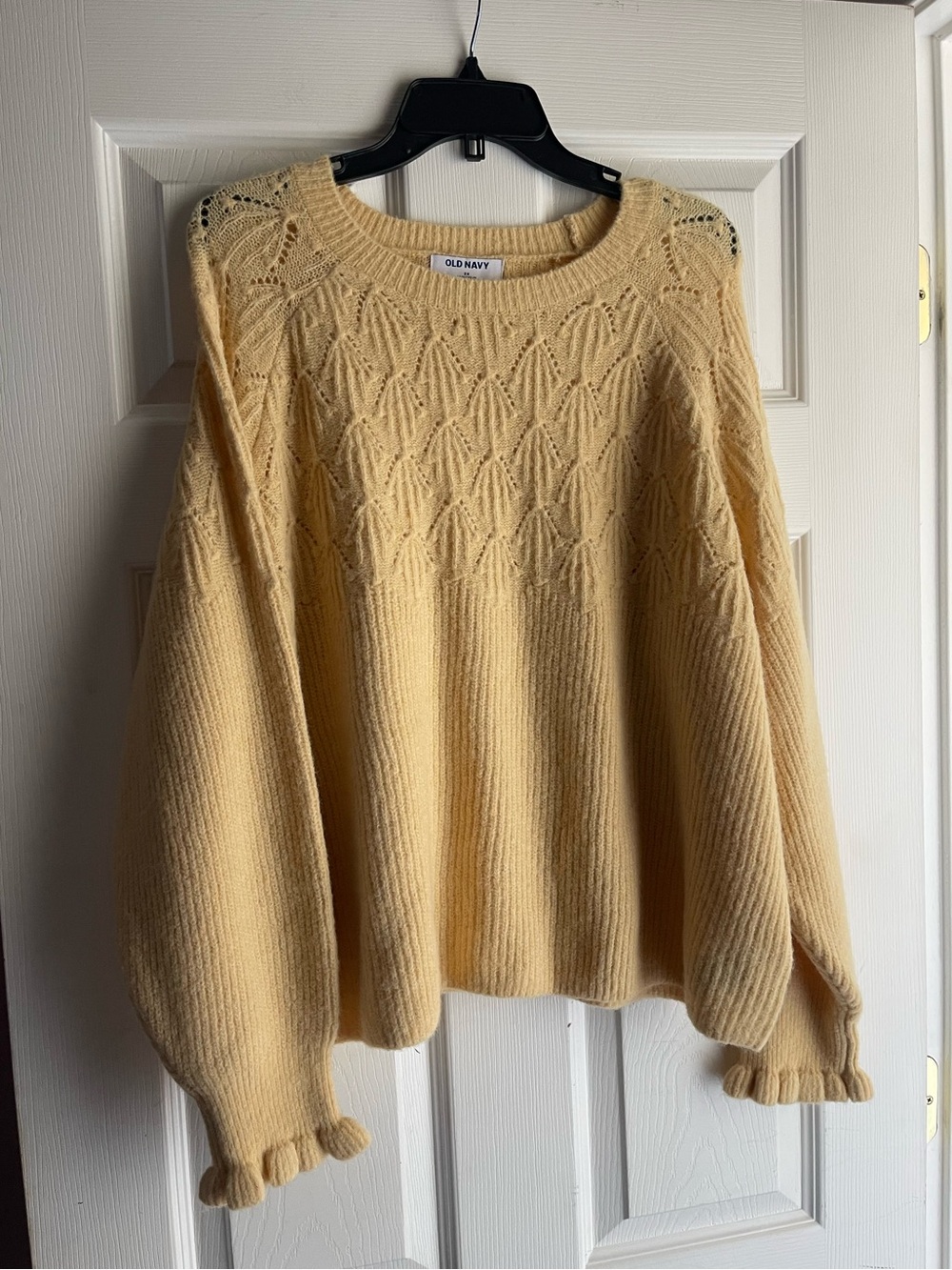 Old Navy Pale Yellow Lace-Yoke Crewneck Sweater
